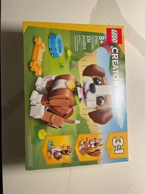 Lego Creator Brown and White Puppy with Blue Collar and Yellow Bone